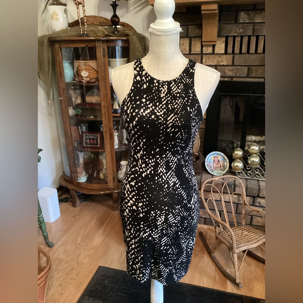Tart Black  White Halter Midi Sheath Dress